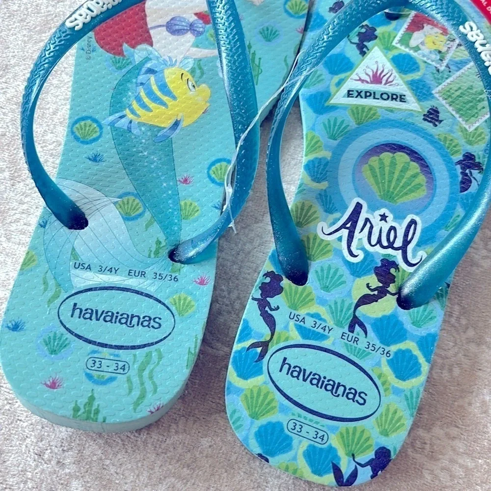 Brand New Havaianas x Disney Ariel Princess Flip Flops Thong Sandals Summer Blue